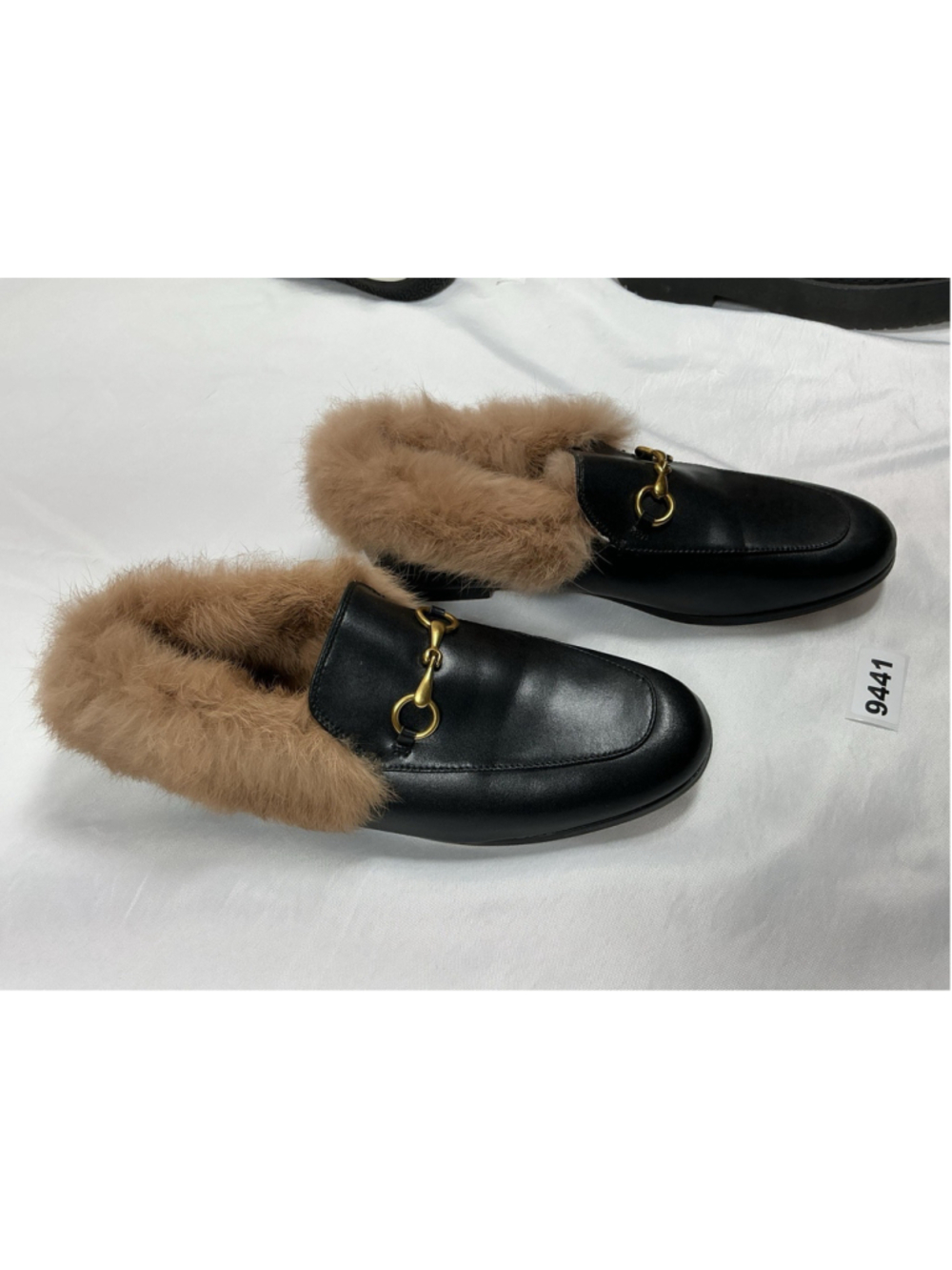 Womans Excellent Vertundy Slipon Penny Loafers With Fur Black Size 9.5